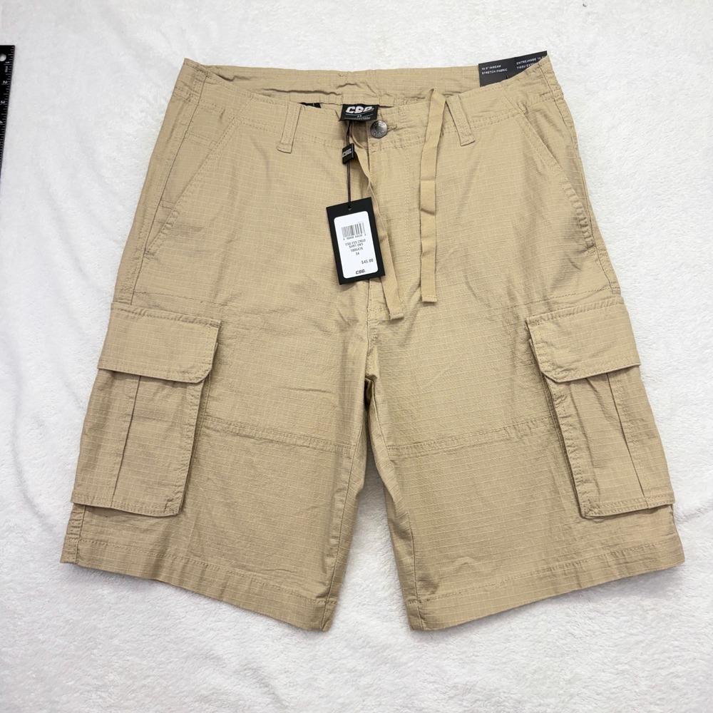 NEW CSG Cargo Shorts Mens 34 Tan ESS CRGO SHRT-DKS Ripstop Stretch 10.5 Inseam